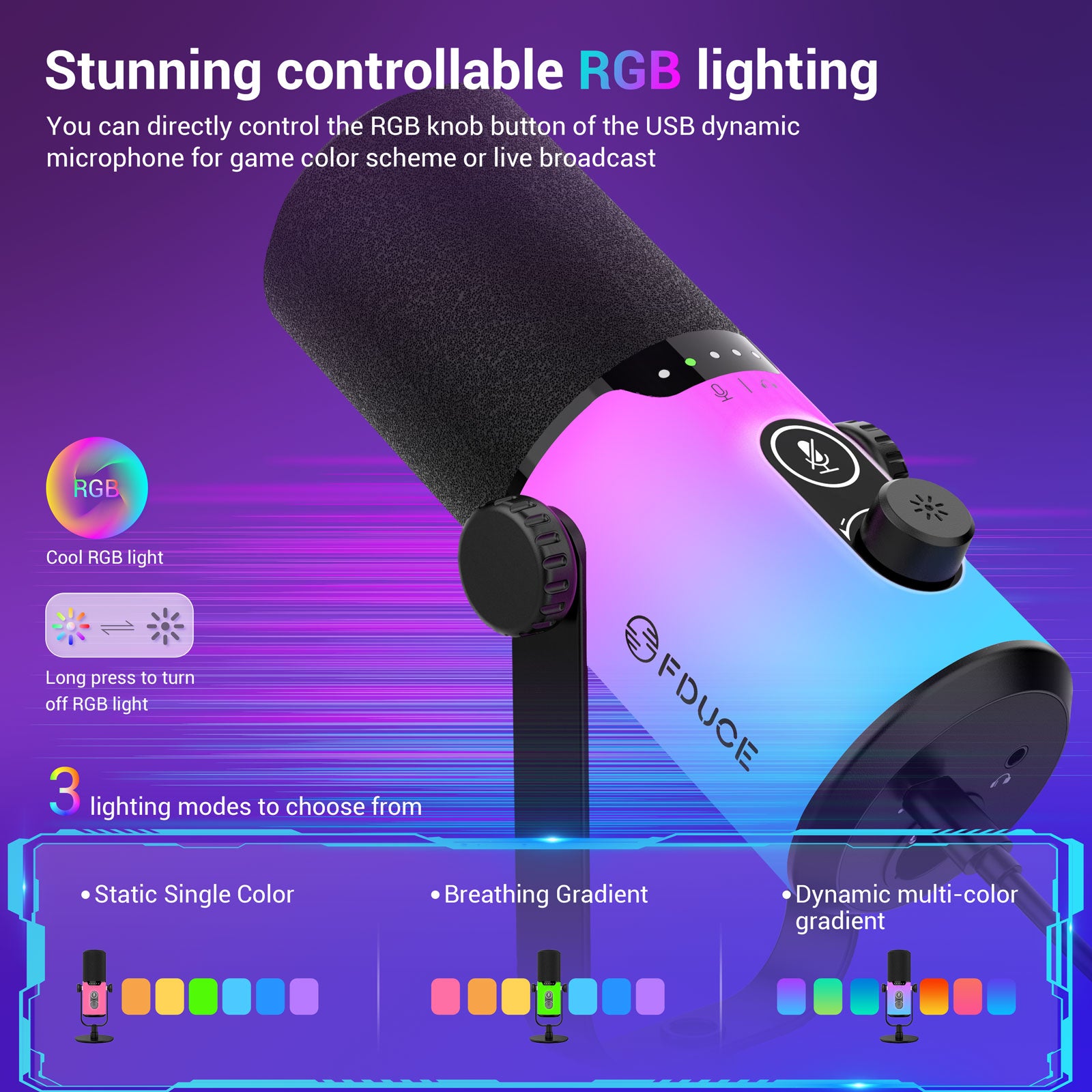 FDUCE D20 USB/XLR RGB Gaming Dynamic Microphone