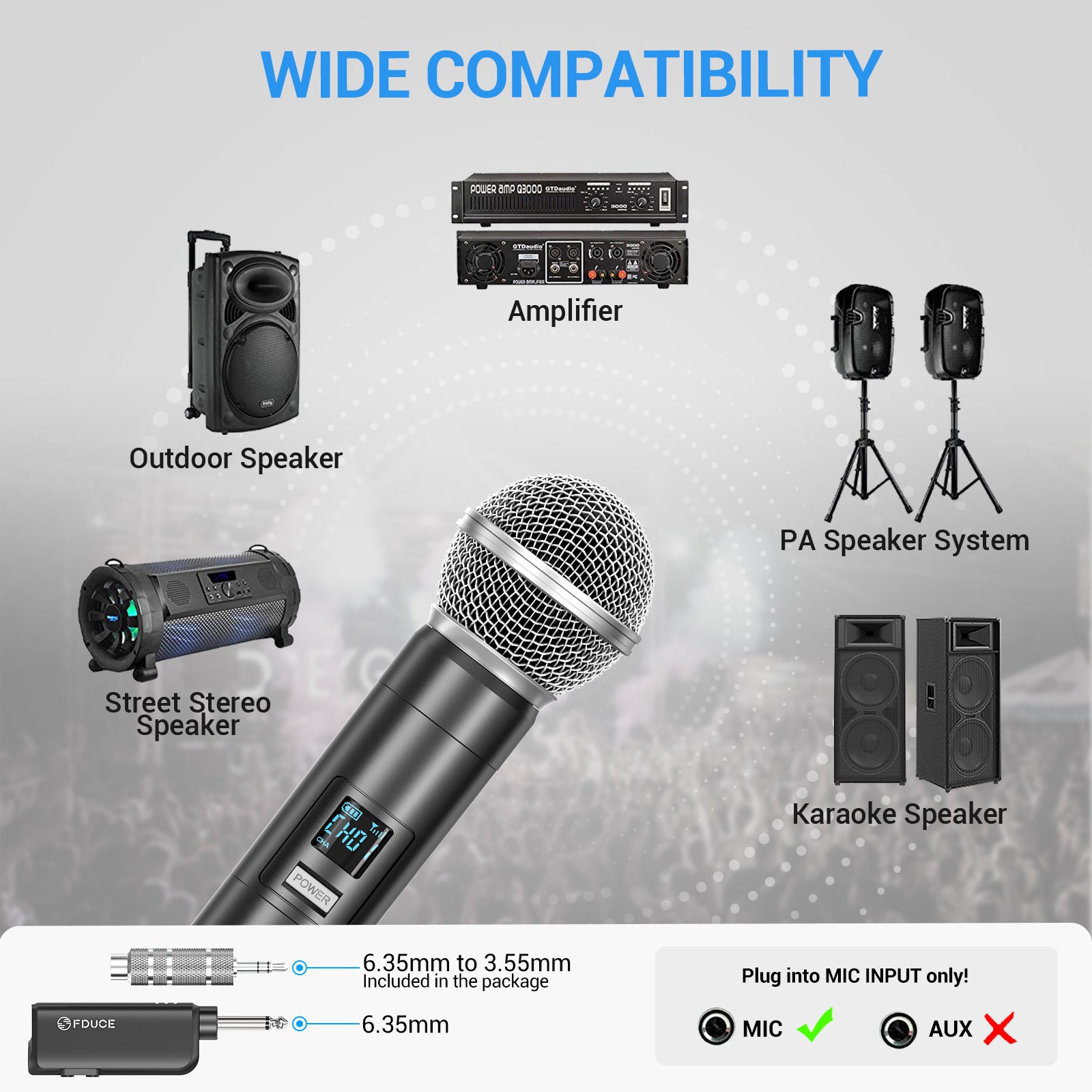 FDUCE W60 Wireless Microphone, Dynamic Lightweight UHF Microphone