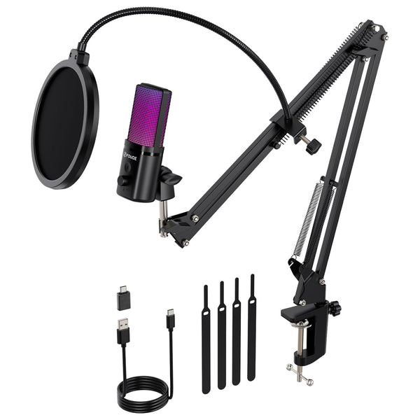 FDUCE M160+ USB Gaming Microphone Kit for PC,RGB Condenser Podcast Mic