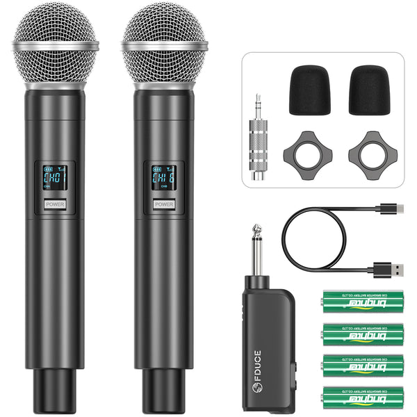 FDUCE W60 Wireless Microphone, Dynamic Lightweight UHF Microphone, Rechargeable Receiver with Volume Adjust Button, for Karaoke, Wedding, Party, Church, Lecture (200ft)