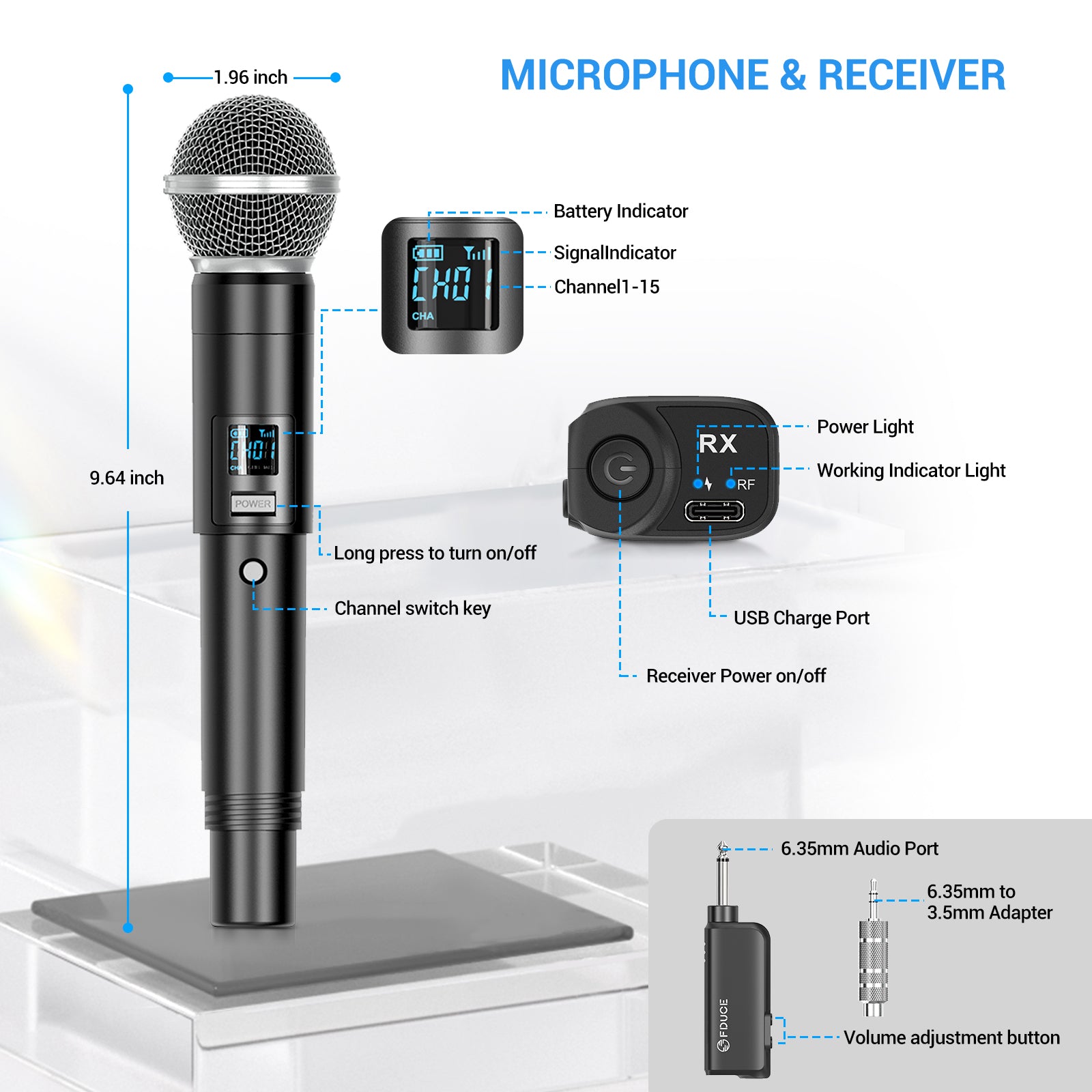 FDUCE W30 Wireless Microphone,UHF Dynamic Handheld Microphone