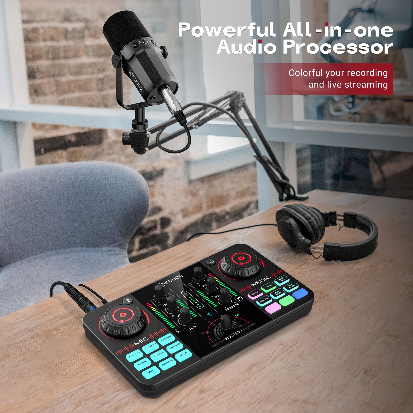 FDUCE SC11 Audio Interface, Podcast Equipment Bundle, Podcast Production Console